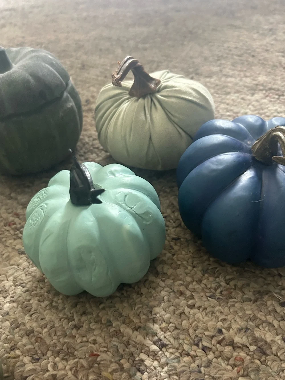 Assorted Green and Blue Decorative Pumpkin Accent Set